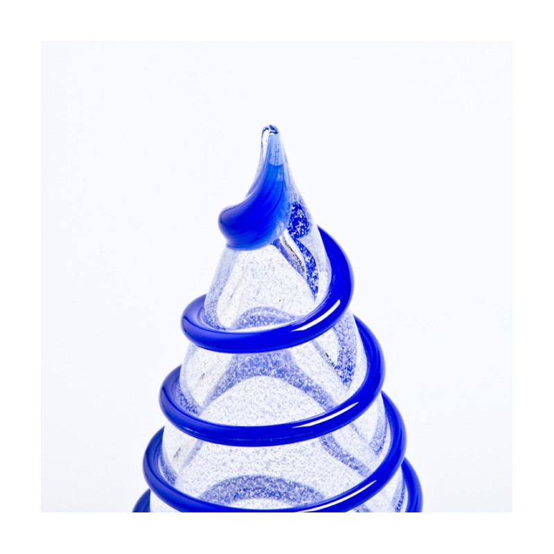 albero di Natale in vetro trasparente con dettaglio spirale blu