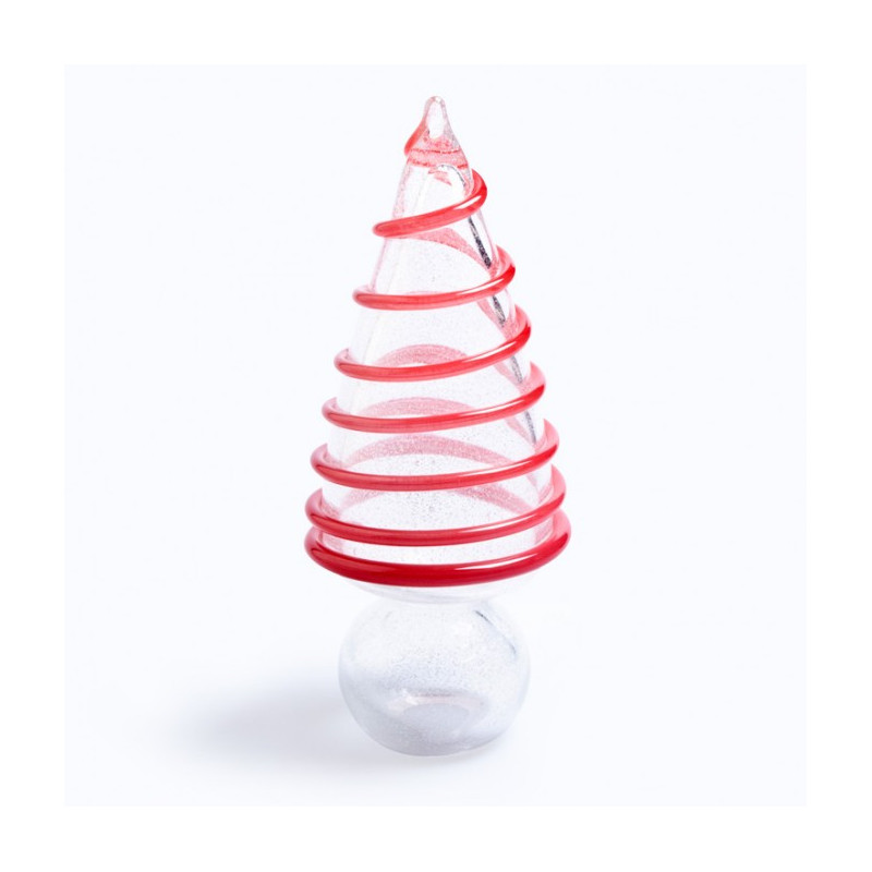 transparent glass Christmas tree with red spiral detail