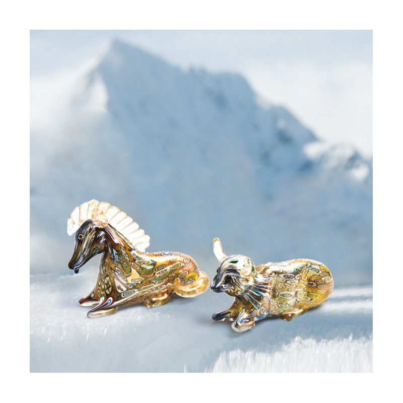 XMAS ANIMALS SET 2 Gold Murrine Glass Figurines