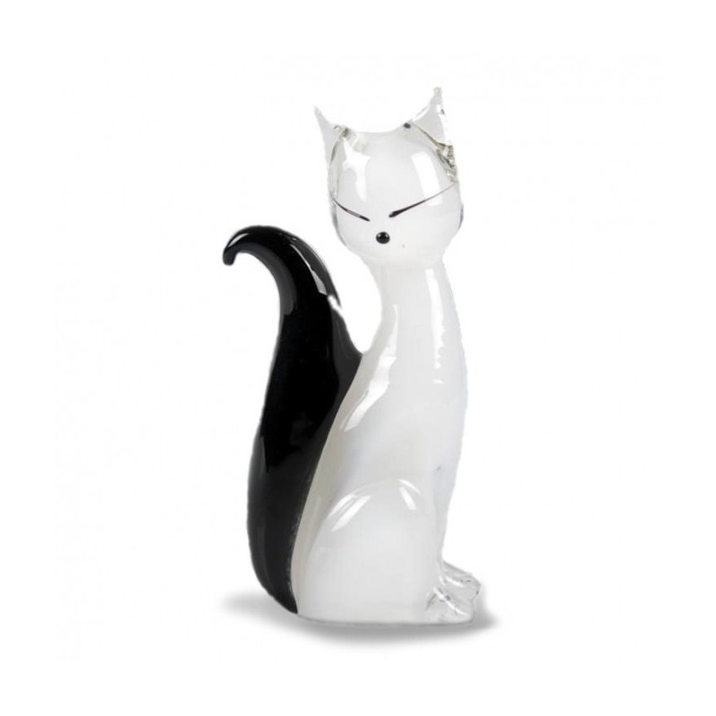 Murano white glass cat sculpture with black details