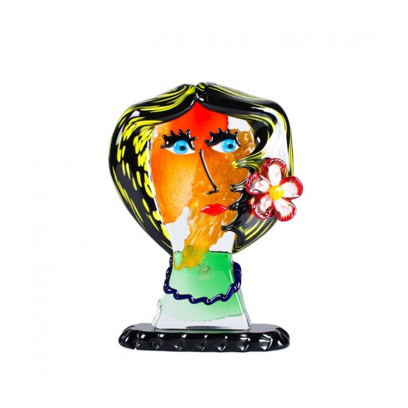 scultura di testa in vetro di Murano ispirata allo stile di Picasso