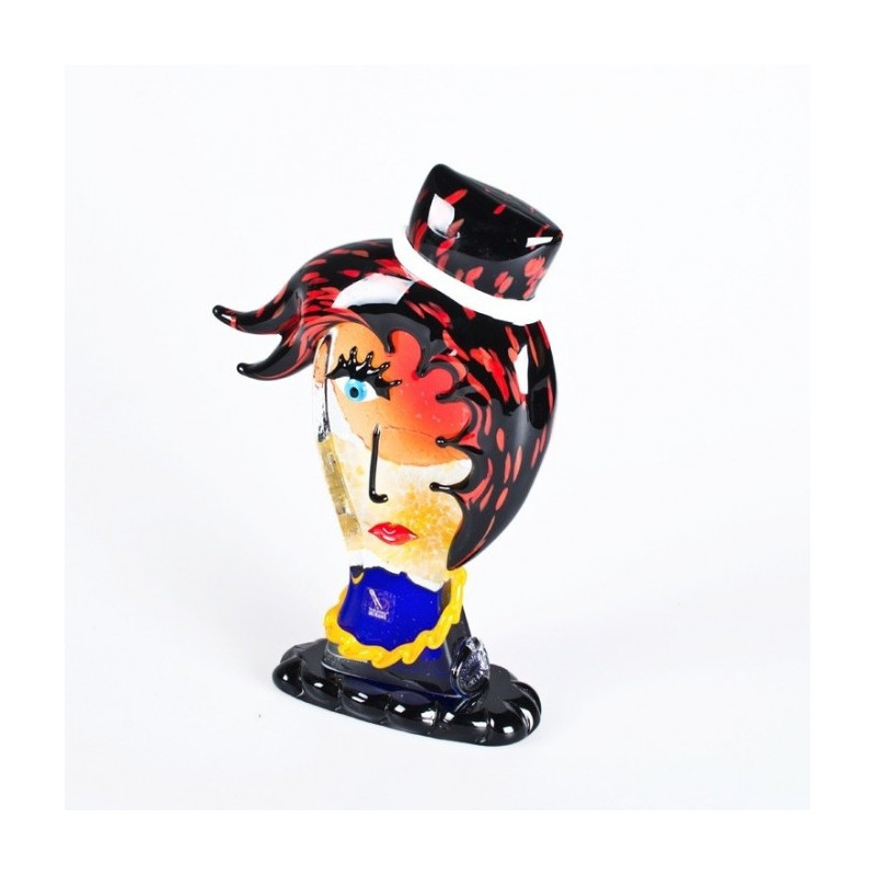 Multicolored glass female head sculpture Made in Italy