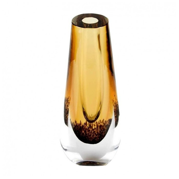 Murano Glass tall modern vase in amber color | Blown Italian Creation