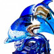 scultura coppia di delfini in vetro azzurro e blu