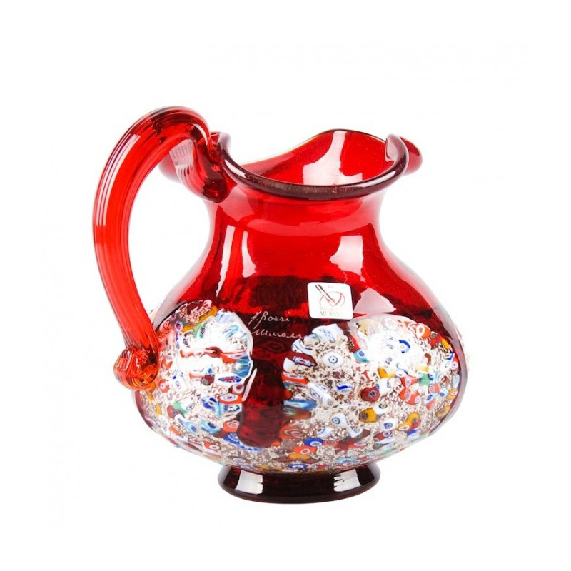 Murano Glass Red and Murrine Detail Elegant Carafe