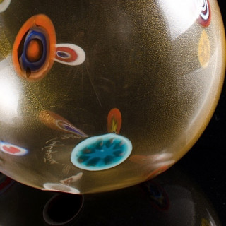 Blown glass carafe with murrine and gold leaf decoration