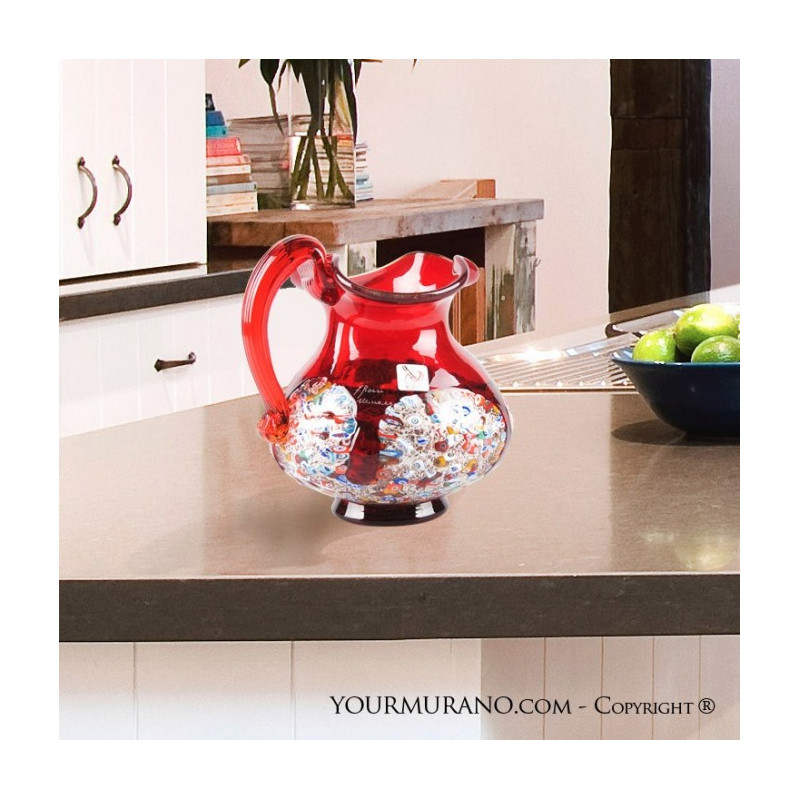 Murano Glass Red and Murrine Detail Elegant Carafe