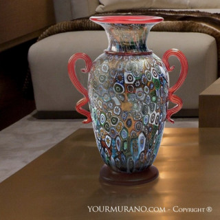 vaso decorato interno rosso foglia oro motivo floreale