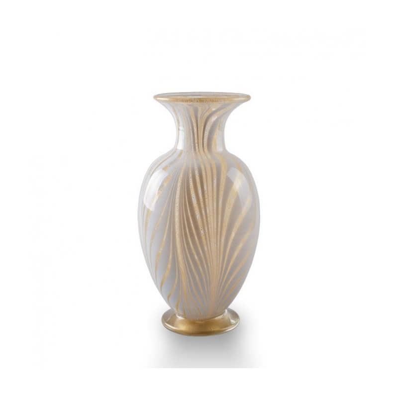 white and gold glass vase