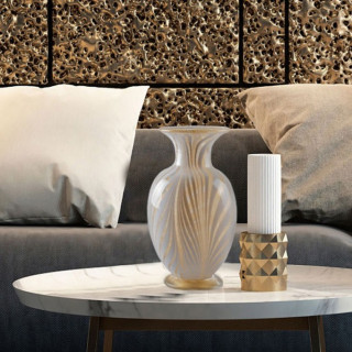 white and gold glass vase