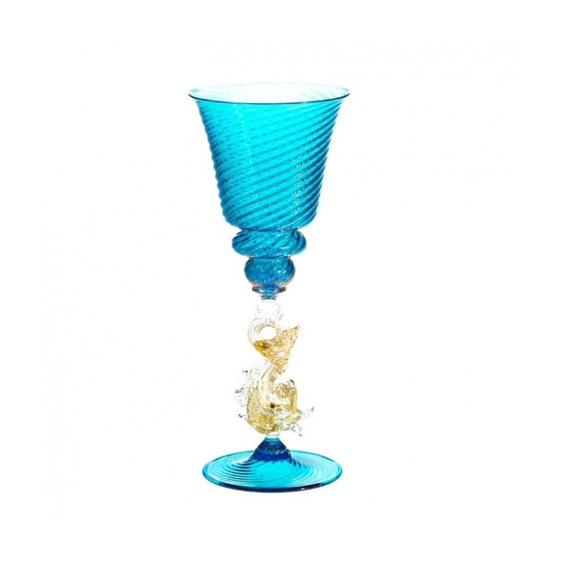 Venezia calice in vetro azzurro con decorazione oro