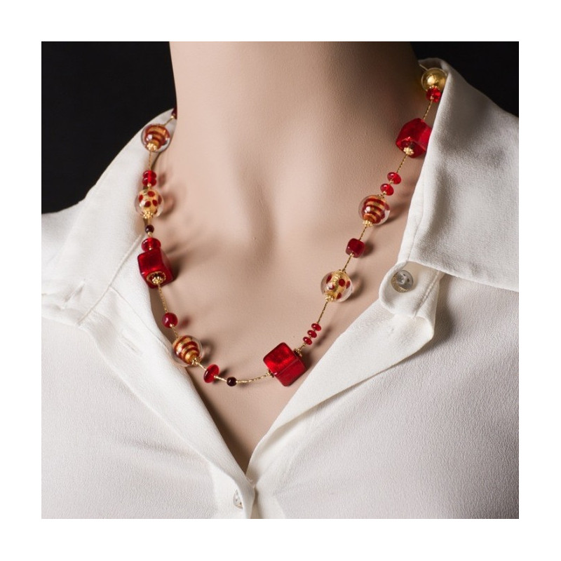 red beads glass necklace