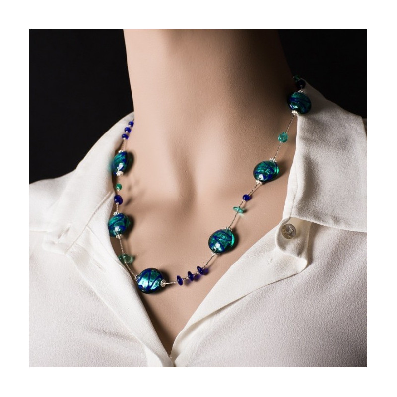 Murano Glass Blue and Aqua Details Beads Parure