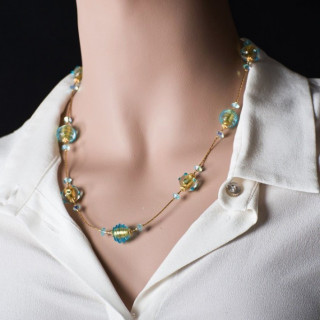 Collana azzurra e oro in vetro artistico