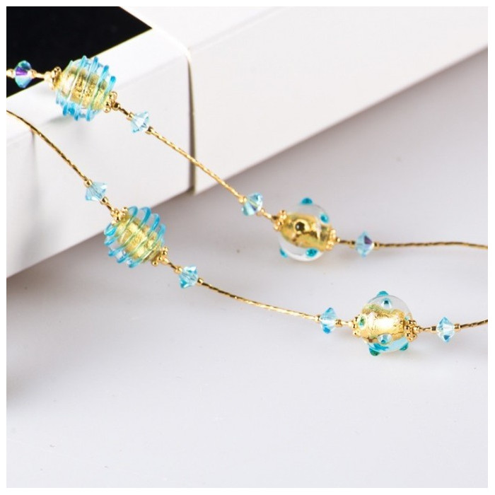 Gold aquamarine glass earrings bracelet and necklace