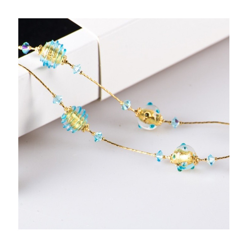 Gold aquamarine glass earrings bracelet and necklace