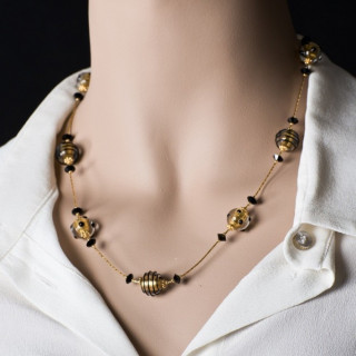 JO MINI SET Gold black glass earrings bracelet and necklace