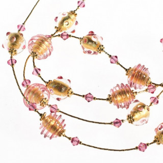 Gold pink glass  bracelet and necklace