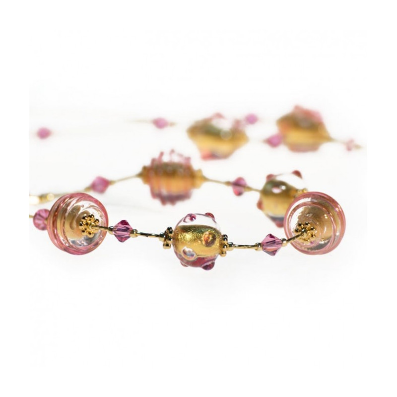JO MINI SET Gold pink glass earrings bracelet and necklace