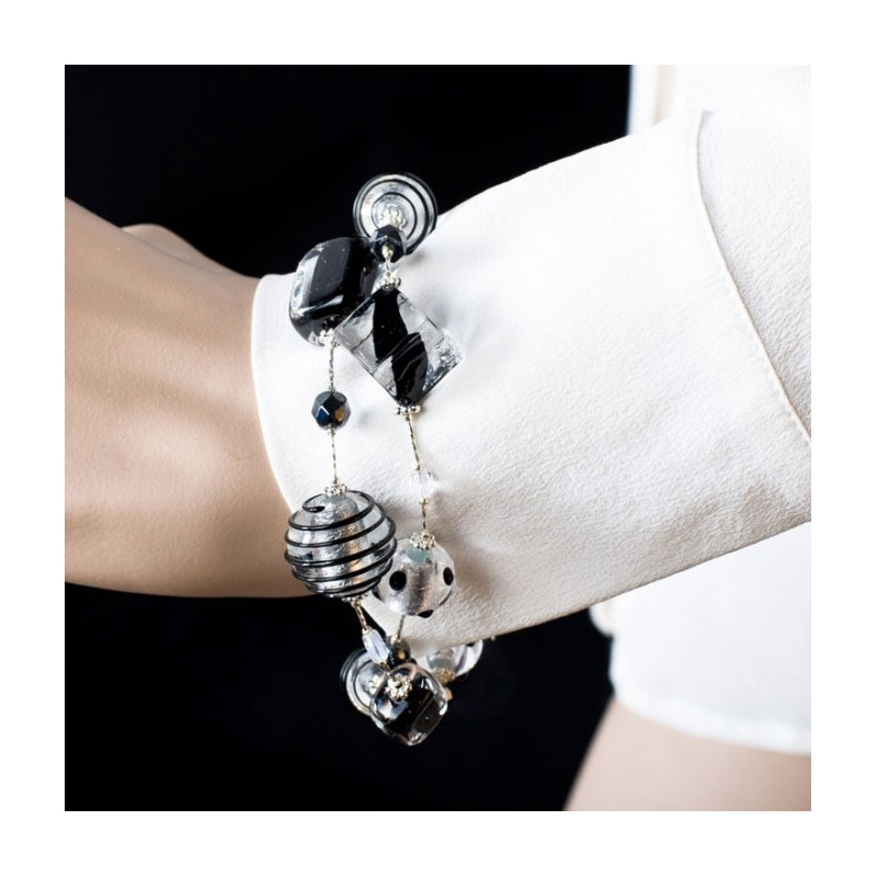 murano glass black silver bracelet