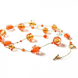 Long necklace with orange and gold beads