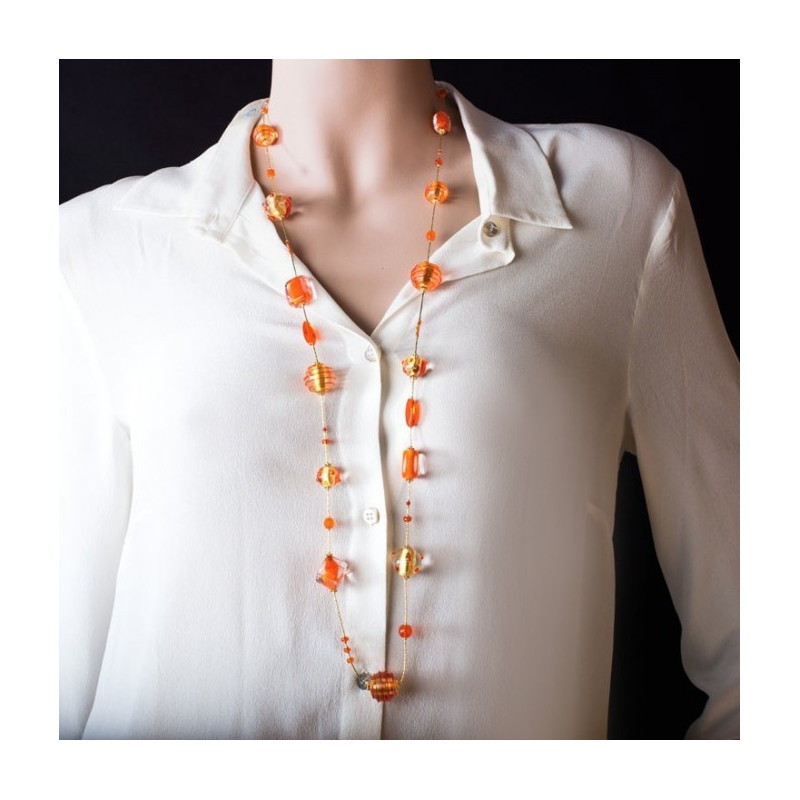 JO JO Long necklace with orange and gold beads