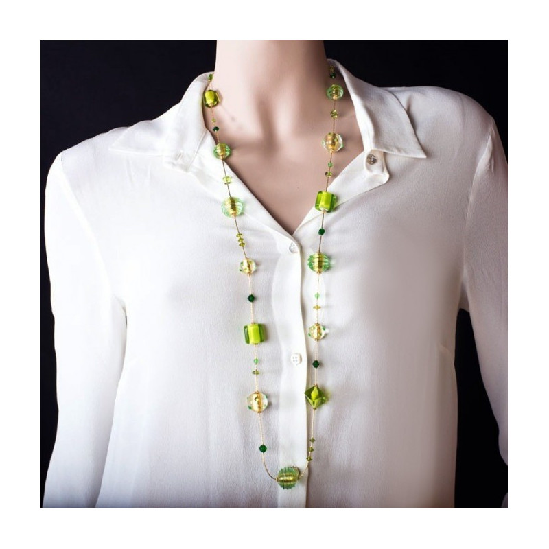 modern necklace green gold glass beads