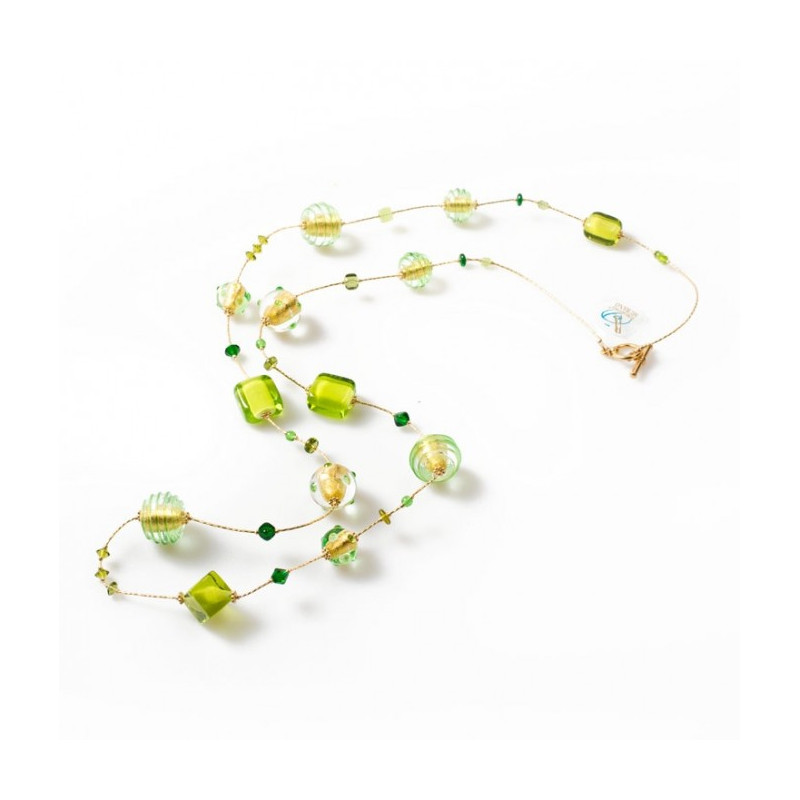 modern necklace green gold glass beads
