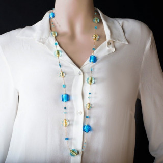 Beads aquamarine gold leaf