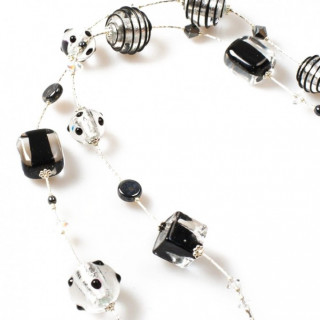 Long Necklace black silver beads