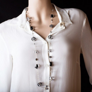 Long Necklace black silver beads