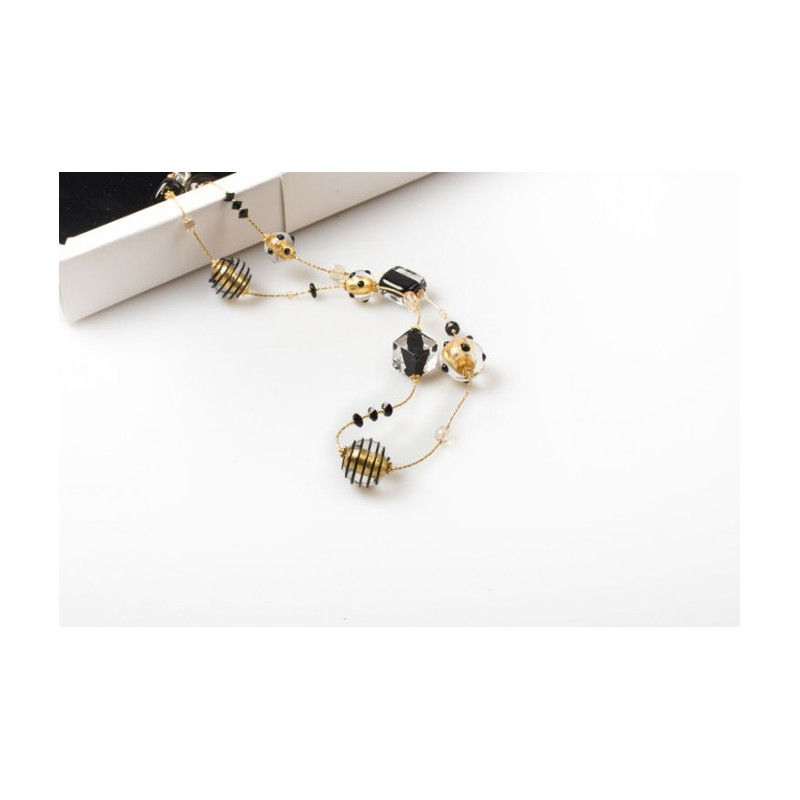  Long necklace  gold  black beads