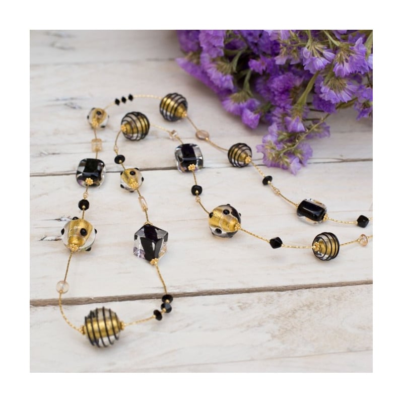  Long necklace  gold  black beads