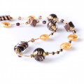 ALICIA long gold leaf brown beads necklace