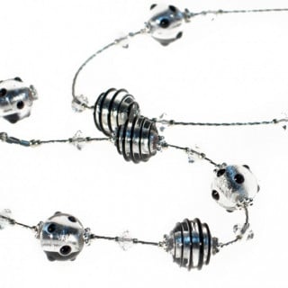 Silver black glass earrings bracelet and necklace