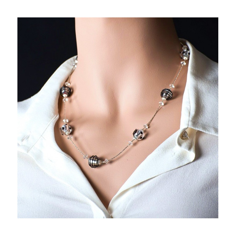JO MINI SET Silver black glass earrings bracelet and necklace