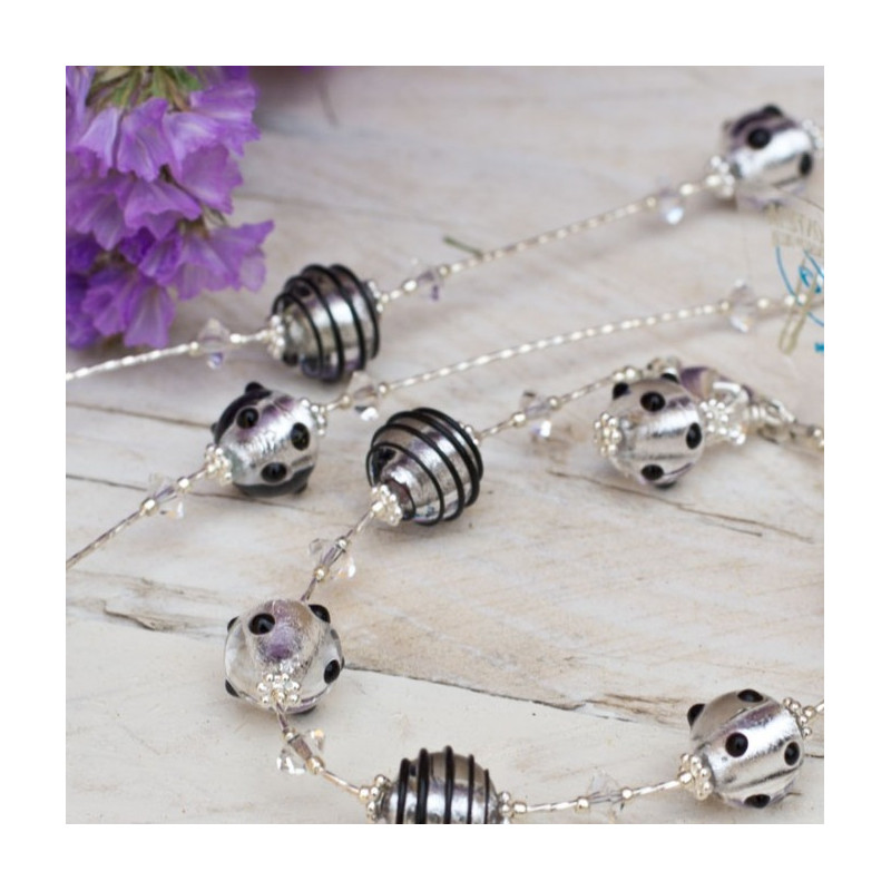 JO MINI SET Silver black glass earrings bracelet and necklace