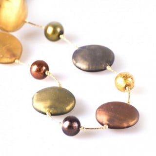 brown green grey necklace gold leaf