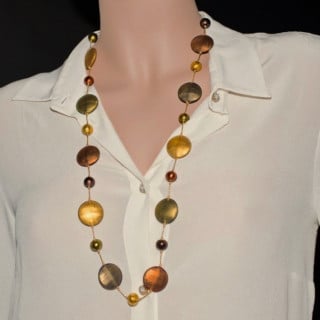 brown green grey necklace gold leaf