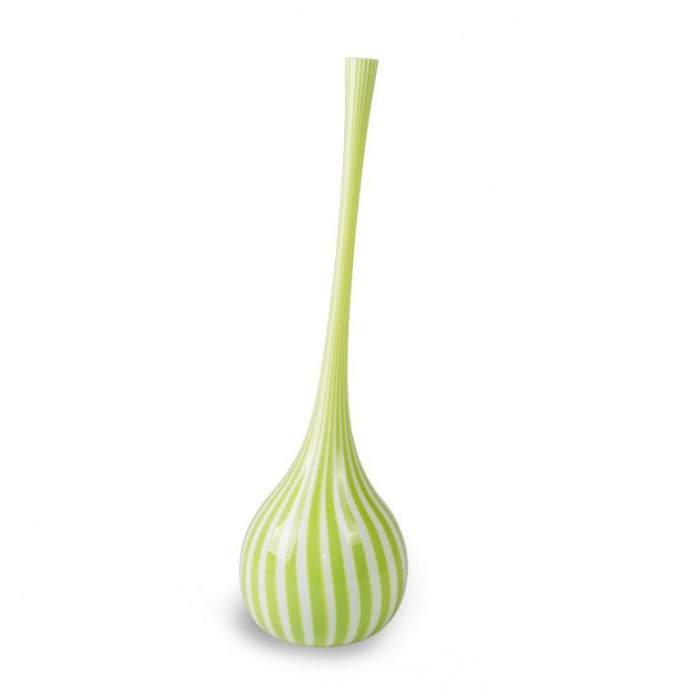 Italian glass drop vase elongated green white