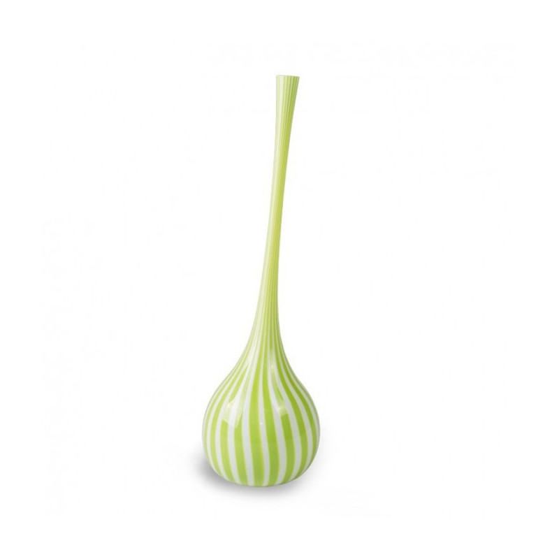 Italian glass drop vase elongated green white