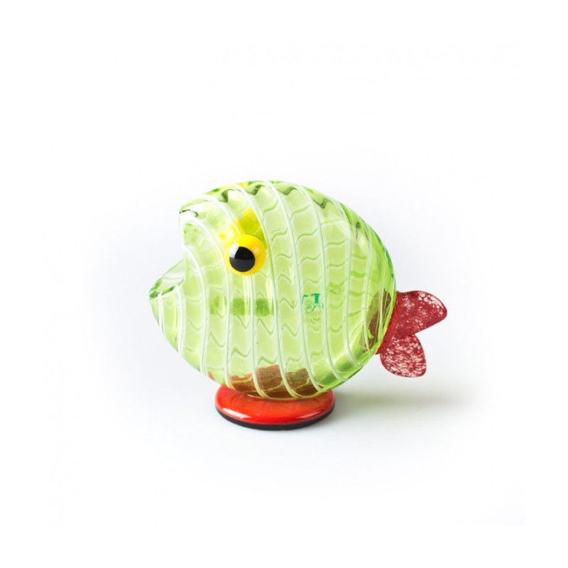 Murano fish sculpture in green filigree glass