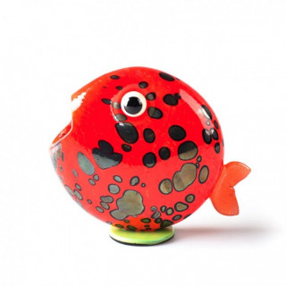 Murano fish sculpture in red blown glass with flecks