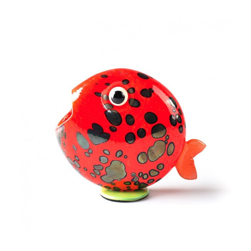 Murano fish sculpture in red blown glass with flecks