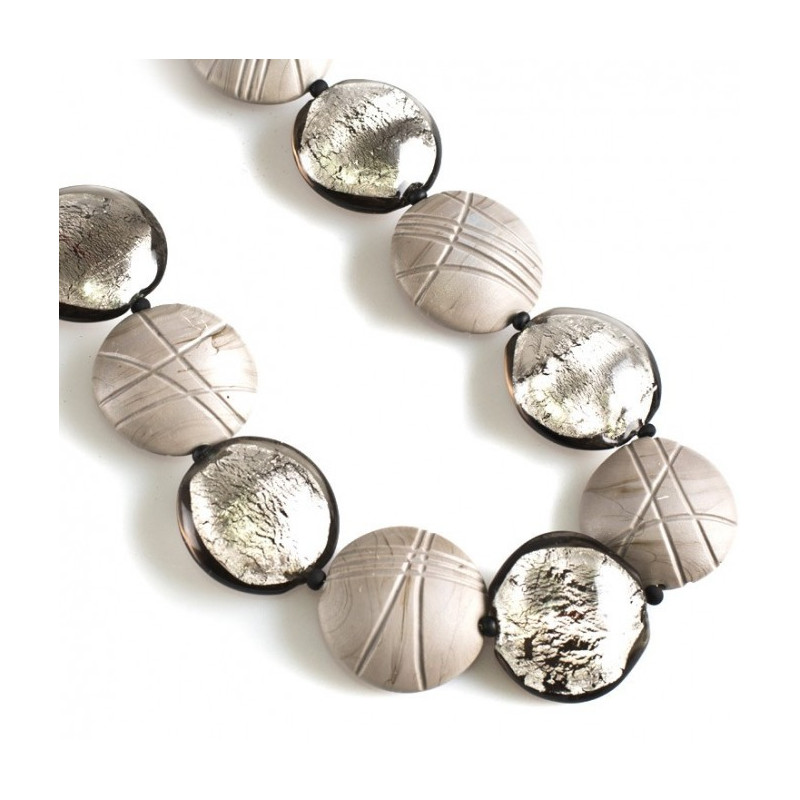 Silver and grey glass necklace