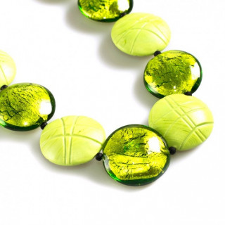 Silver and green glass necklace