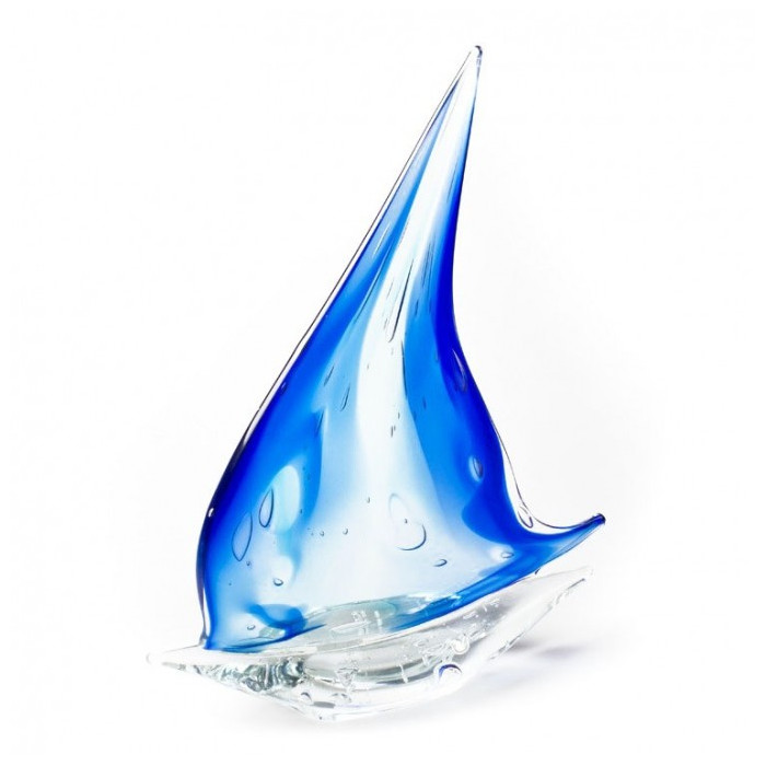 Venezia scultura barca a vela in vetro blu