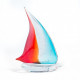 Venice sailboat sculpture in blue and red glass