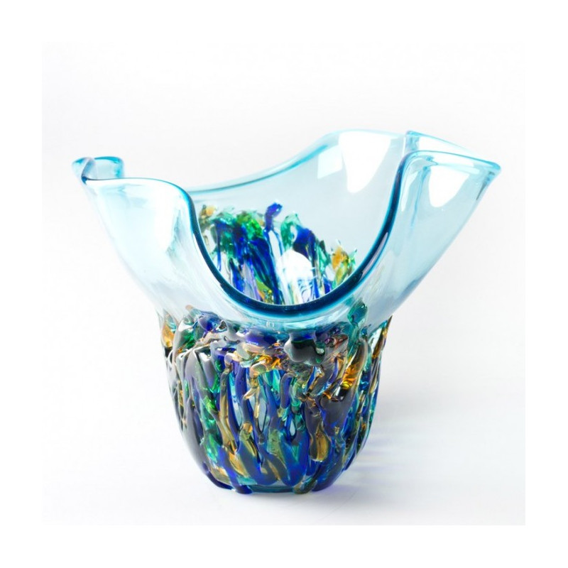 aquamarine hand decorated glass centerpiece