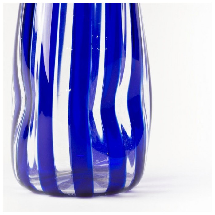 Blue and transparent striped carafe